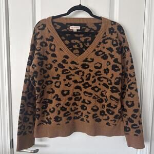 Knox Rose Medium Brown and Black Leopard Print V-Neck Sweater